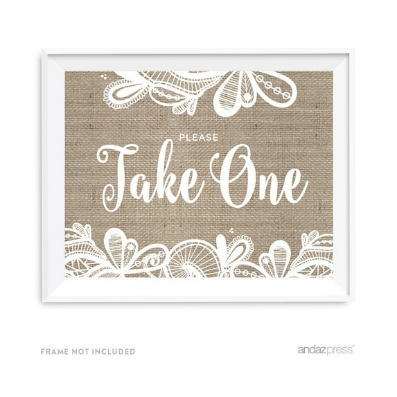 Please Take One Burlap Lace Wedding Party Signs