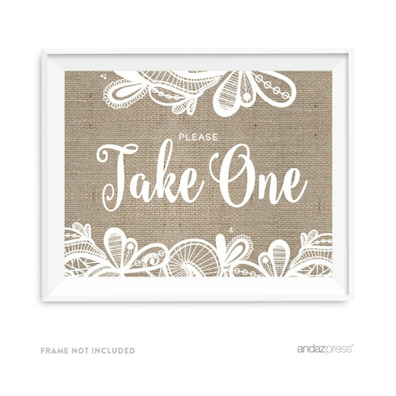 Please Take One Burlap Lace Wedding Party Signs