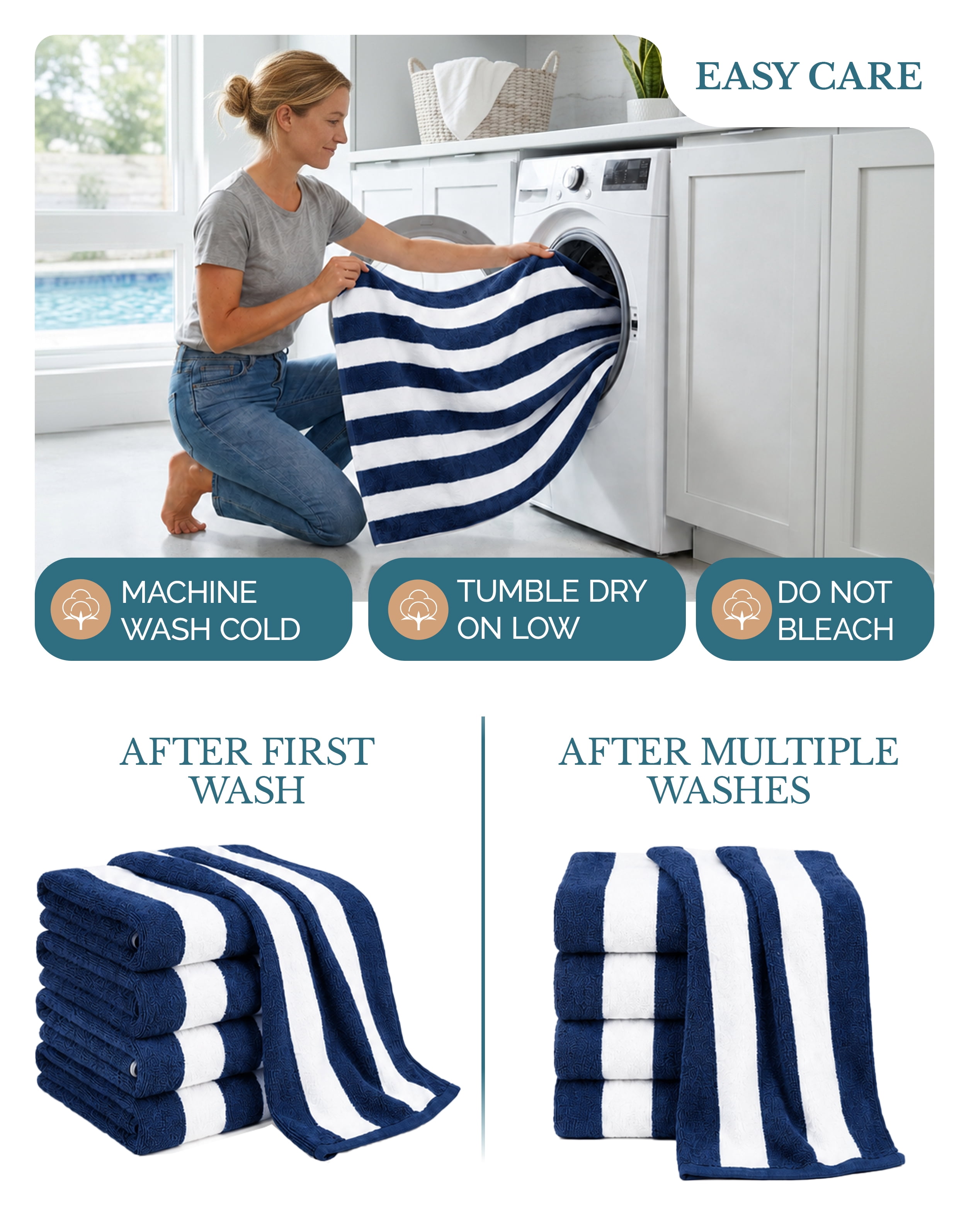 Casa Platino Beach Towel Set of 4, Light Weight, Quick Dry Towel, Large Beach Towels 30"x60", Beach Towel Set - Blue