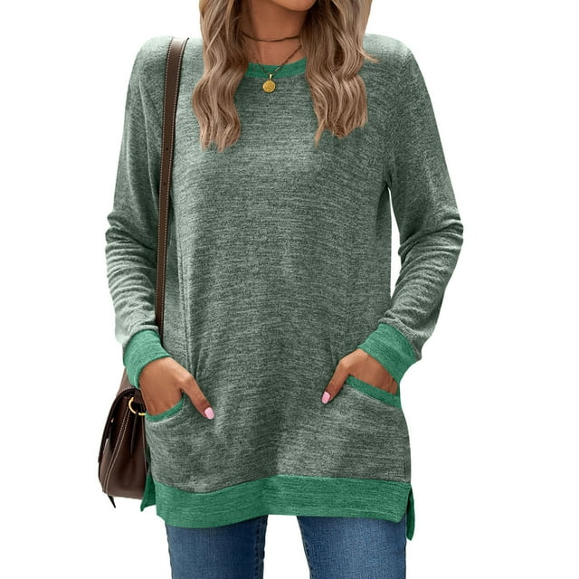 Women's Casual Solid Color Round Neck Hooded Long Sleeve Blouse for Spring and Fall