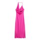 thumbnail image 3 of HH TRAF Vestido asimétrico plisado rosa rojo sexy sin mangas y espalda descubierta para mujer 2024 Vestido largo elegante con cuello halter y escote halter para mujer, 3 of 4