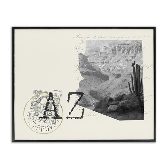 Stupell Industries Traditional Arizona Black and White Photograph on Cream Paper Postcard Black Framed Giclee Art, 20 x 16, by Lil' Rue