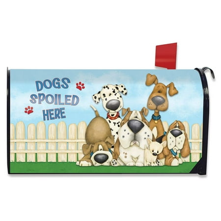 Weather Vinyl Mailbox Cover - Dogs Spoiled Here Spring Magnetic Mailbox Cover Humor Puppies Standard