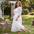 thumbnail image 2 of Agnes Orinda Women's Plus Size Formal Dress Floral Lace Scooped Neckline 3/4 Sleeves with Pocket Knit Cocktail Party Dresses 1X White, 2 of 8