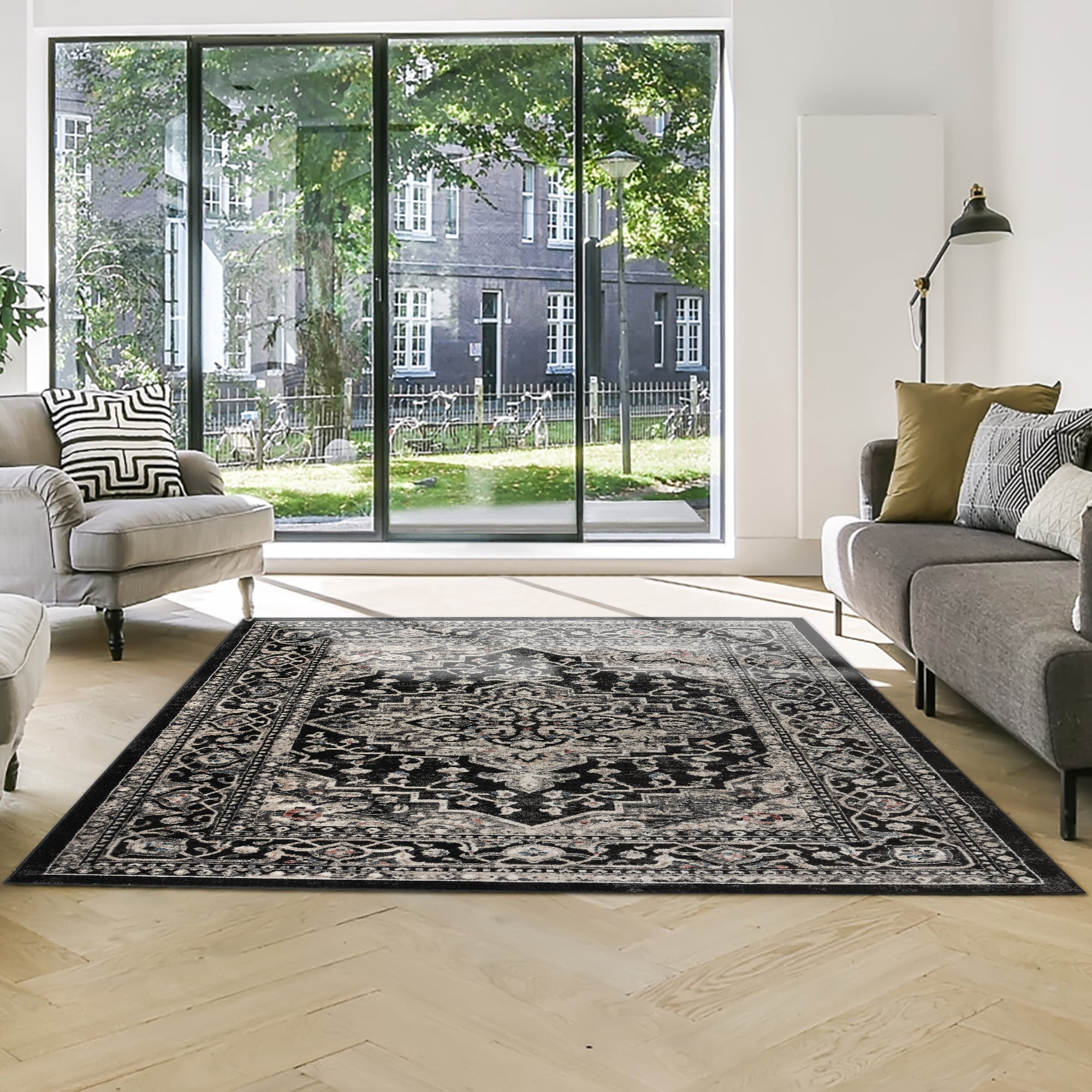 Gertmenian Heirloom Fluer Traditional Oriental Black Indoor Area Rug, 9x13