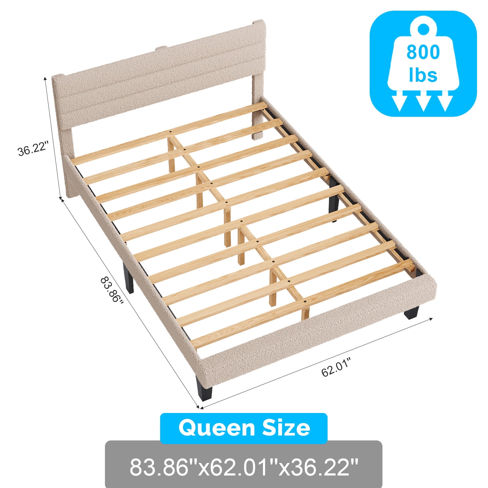 UBesGoo Bed Frame Queen Size Upholstered Platform Bed Frame with Headboard,  Mattress Foundation with Wood Support, Beige