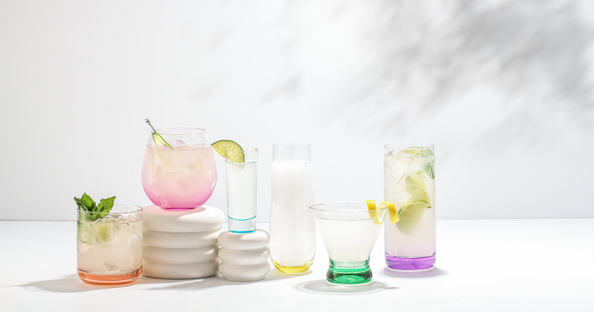 Hue Colored Stemless Champagne Glasses, Colorful Champagne Flutes, Mimosa Party Glasses (Set of 6)