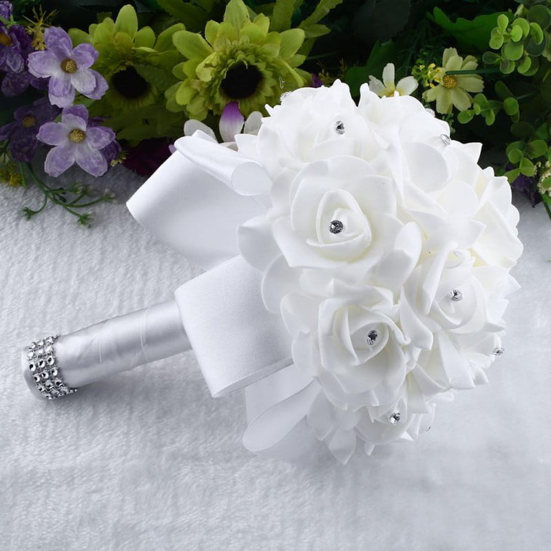 Details about   The Crystal Rose Pearl Bridesmaid Wedding Bouquet Bridal Artificial Silk Flower 
