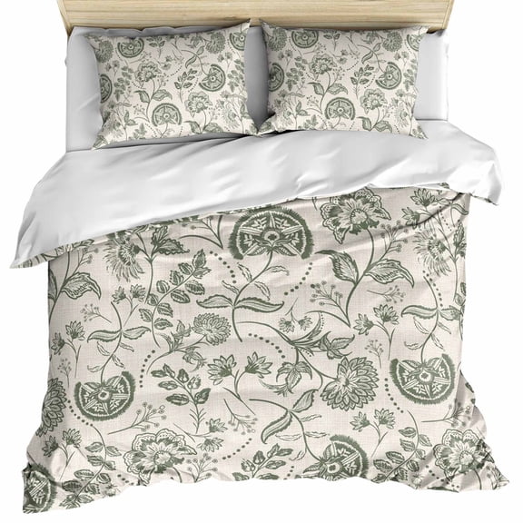 Retro Spring Floral Bedding 3 Piece Duvet Cover Set Twin Size, Summer Botanical Vintage Farmhouse Soft Microfiber Comforter Cover with Zipper Closure & Pillowcases, FadeResistant Quilt Cover