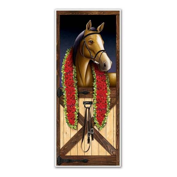 Beistle 12 Counts Brown Horse Racing Plastic Door Cover 6’