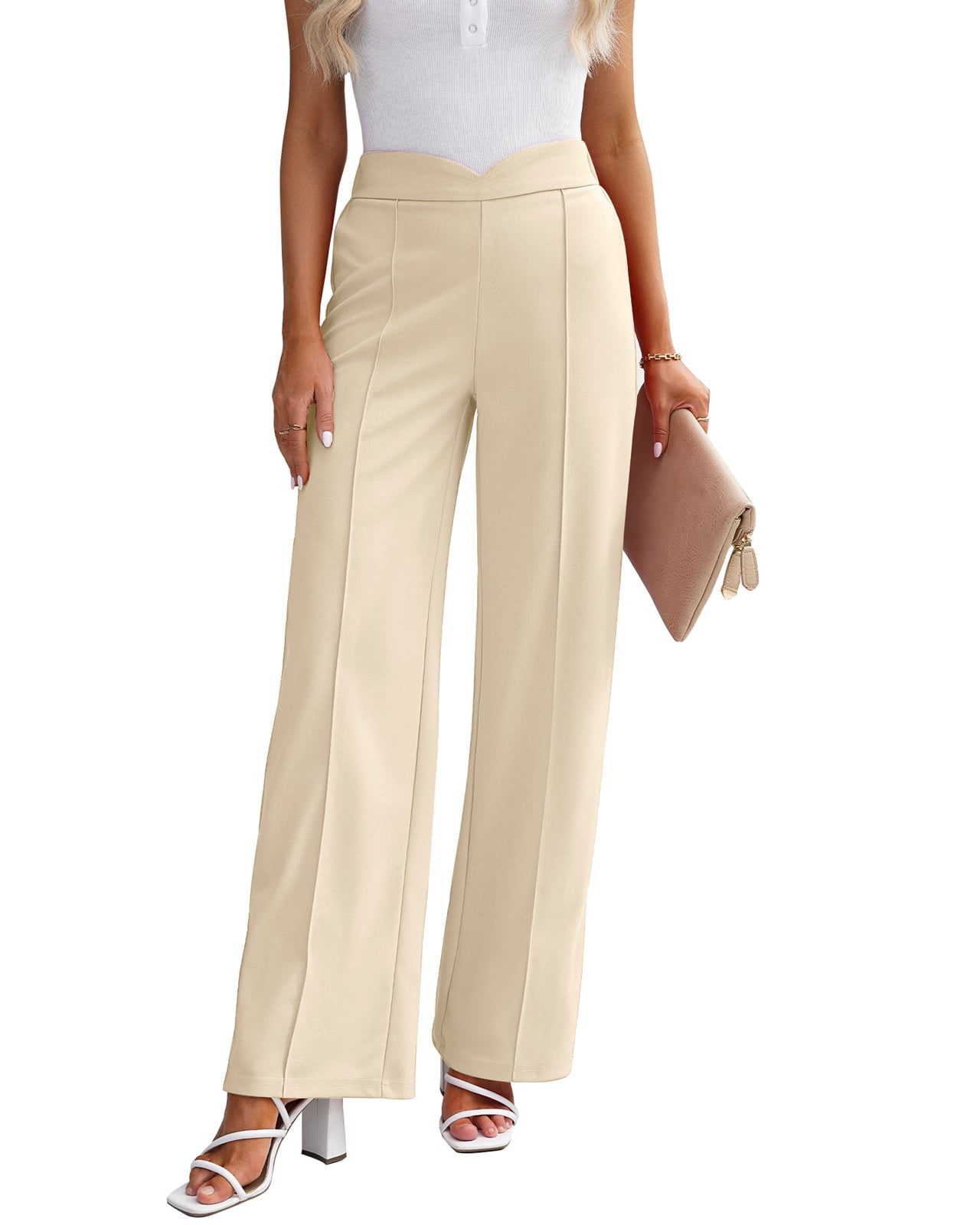 Vetinee Women's Regular Fit Long Pants Summer High Waisted Straight