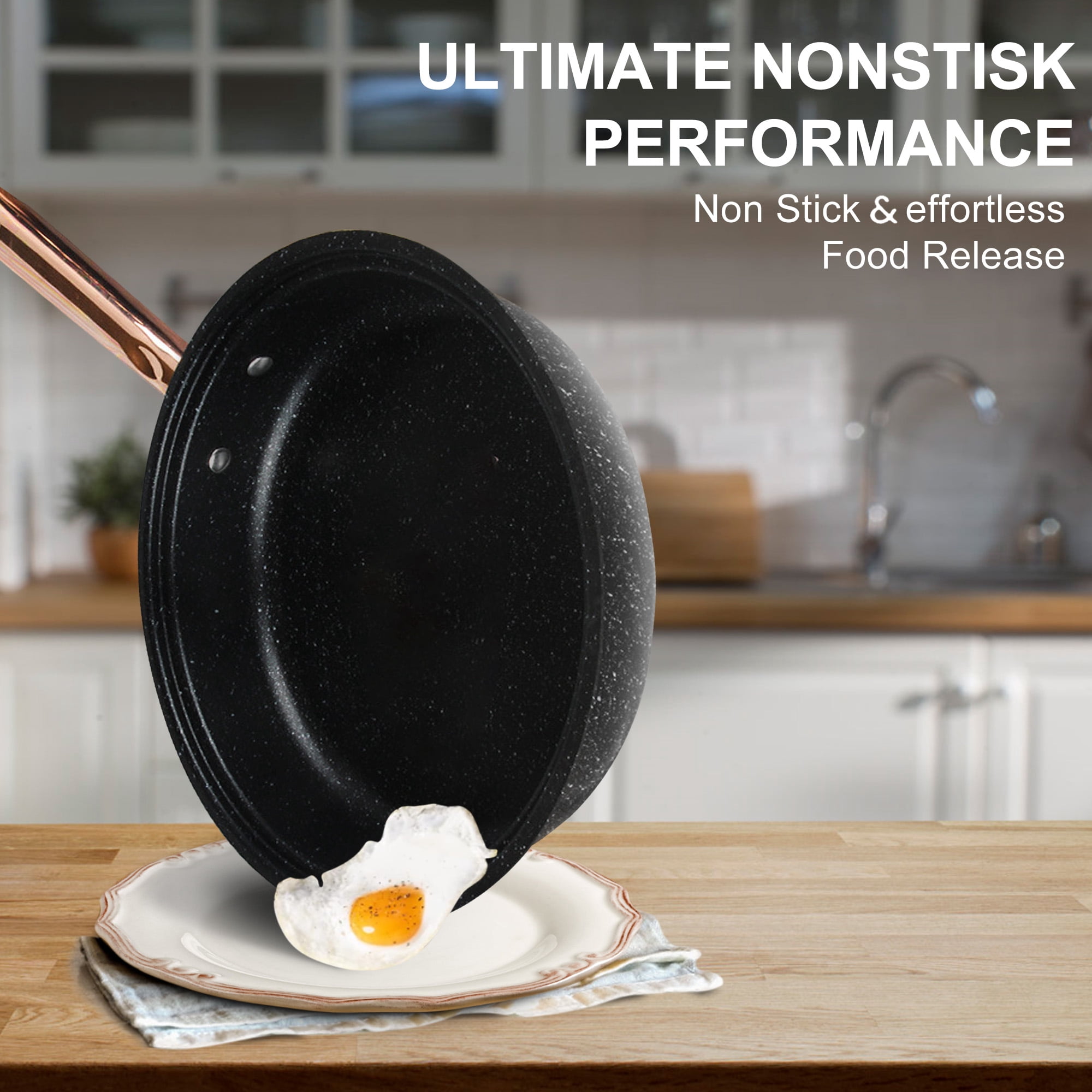 8 Pcs Pots and Pans Set Non Stick, Nonstick Kitchen Cookware Sets, Induction Cookware, For Oven & Dishwasher , Premium Kitchen Cooking Set with Gold Handles, Black
