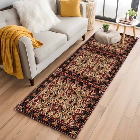 2'x6' Rug Runners for Hallways Kitchen, Brown Red Boho Non Slip Entryway Beside Floor Carpet Runner, Vintage Geometric Abstract Art Washable Laundry Room Bedroom Throw Rugs Mat for Family Pet