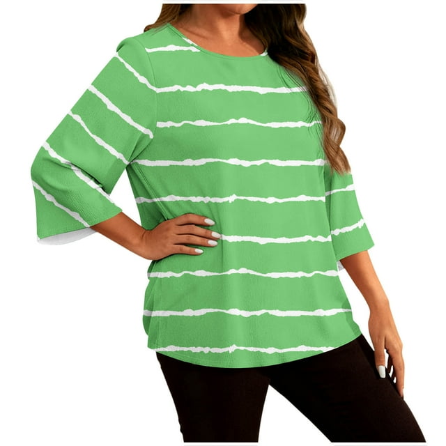 RXMEKW T-Shirt à Manches Longues Imprimé Dégradé pour Femmes Grande Taille Col Rond Décontracté Polyester