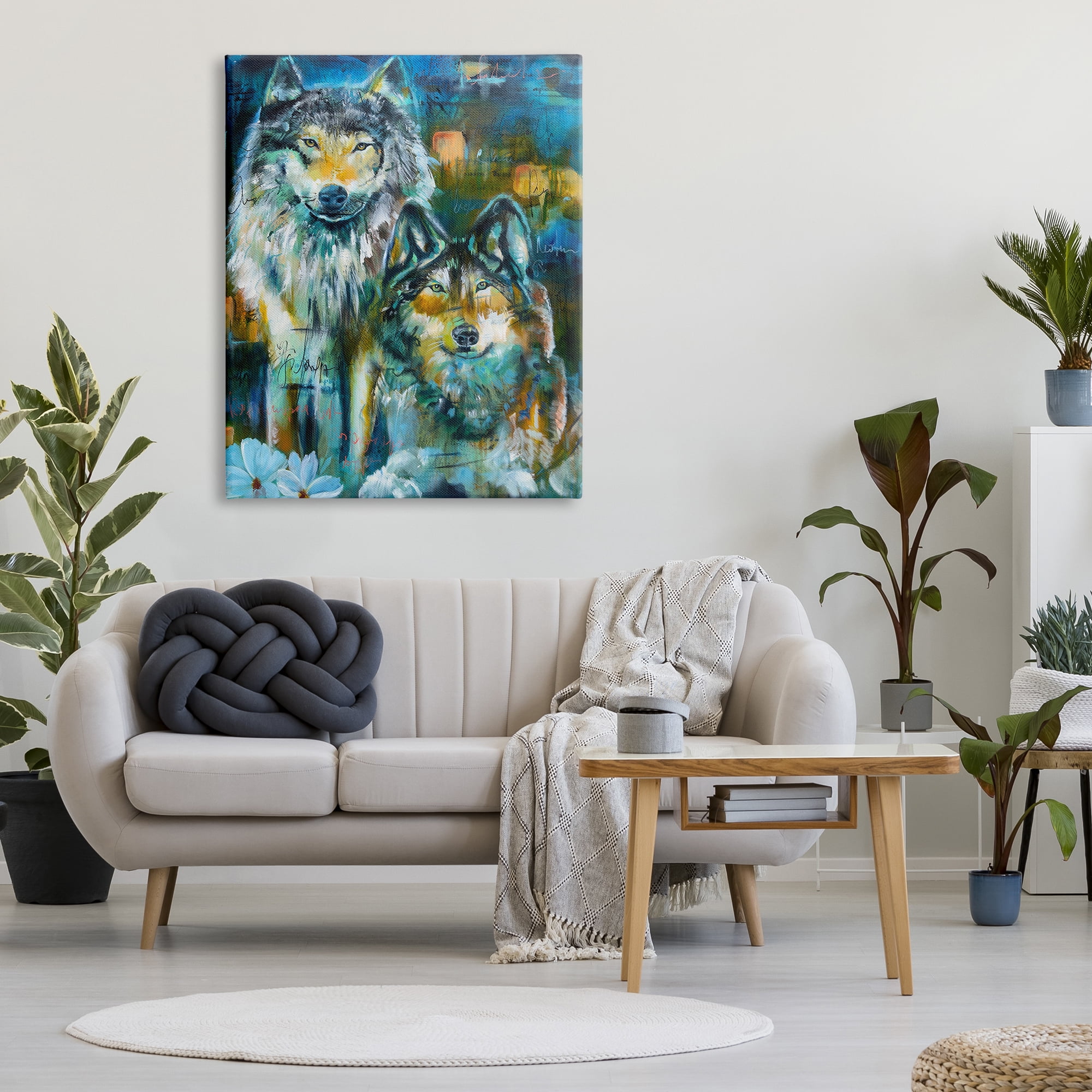 Stupell Industries Abstract Wolf Pair Animals & Insects Painting Gallery Wrapped Canvas Art Print Wall Art, 36 x 48