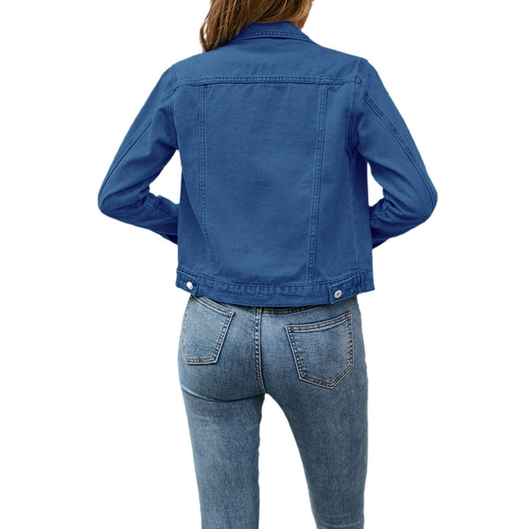 Women's Basic Solid Color Button Down Denim Cotton Jacket With