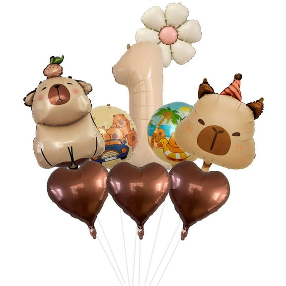 Caramel Color Number  1 Cartoon Animation Kapibala Theme Birthday Party Aluminum Film Balloon Decoration Party