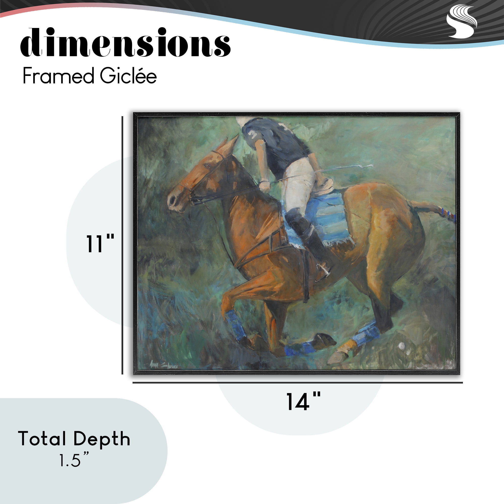 Stupell Industries Polo Rider in Dynamic Motion Black Framed Giclee Art, design by Jadei Graphics