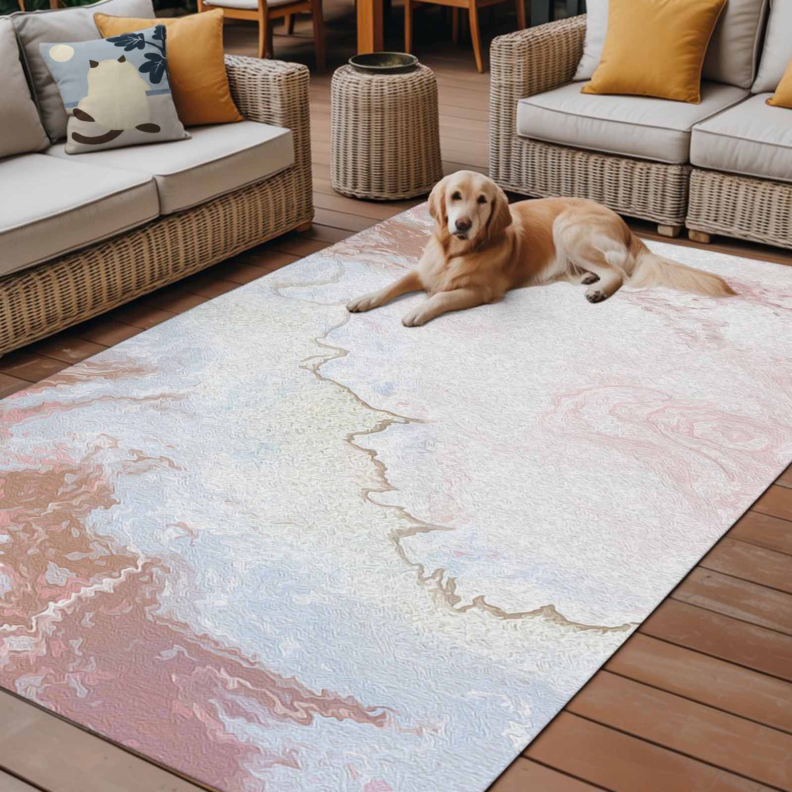 Outdoor Rug 5x8ft Ombre White Marble Large Area Rug Modern Abstract Art Indoor Outdoor Carpet Outdoor Rugs Mats for Patio Camping,RV,Front Door, Outside Decor