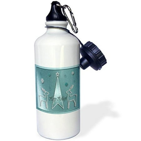 - 3dRose Reindeer on Blue Happy Holidays, Sports Water Bottle, 21oz