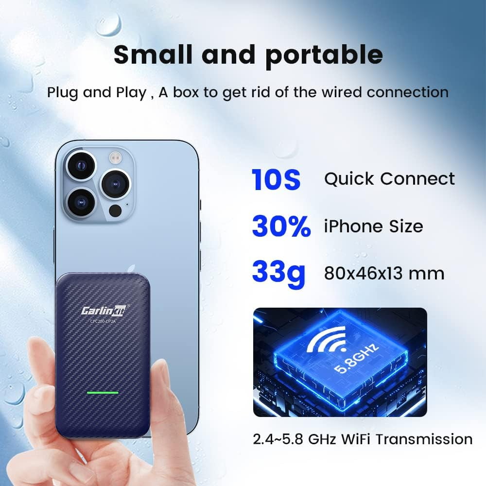 CarlinKit 4.0 Wireless CarPlay CarPlay - Wireless CarPlay Adapter for OEM Factory Wired CarPlay 2 in 1. Plug & Play, Wired to Wireless, Auto Connect, Online Upgrade, 5.8GHz Wi-Fi GPS