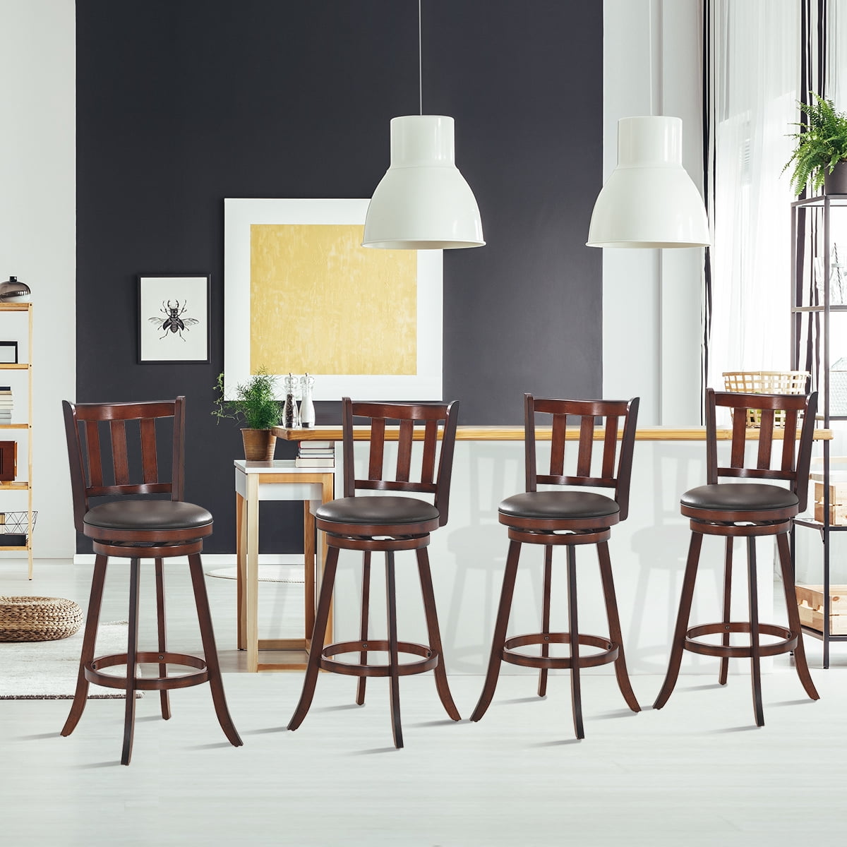 Costway Set of 4 29.5'' Swivel Bar Stool Leather Padded Dining Kitchen Pub Bistro Chair Low Back