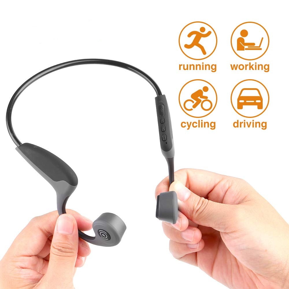 Bone Conduction Headphones Bluetooth 5.0 Open Ear Wireless Headset Titanium HiFi Stereo with Mic Sweatproof Sports Headphones for Running Driving Cycling -Black