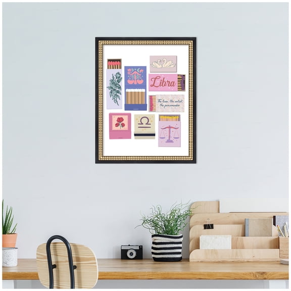 Kate and Laurel Framed Wall Art Print Libra Matchbooks 14x18 FC by Megan Ryan, 16 x 20, Castellan Black Frame, Whimsical, Typography Art for Wall Decor