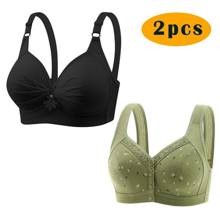 GERsome 2pcs Assorted Color Comfortable Full Coverage Bra for Women Wireless Bras with Soft Support Plus Size Everyday Bras 2PC#Black/Green XL