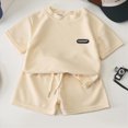 thumbnail image 2 of Ccpelsie Boys Clothes Summer 2 Pieces Outfit Set Print Short Sleeve Shirt + Elastic Waist Shorts(A01-Beige,3-4 Years), 2 of 4