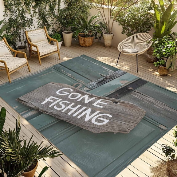 Fsddascl Farmhouse Door Outdoor Rug for Patio/Deck/Porch, Non-Slip Large Area Rug 4 x 6 Ft, Vintage Abstract Country Wooden Door Indoor Outdoor Rugs Washable Area Rugs, Reversible Camping Rug Carpet