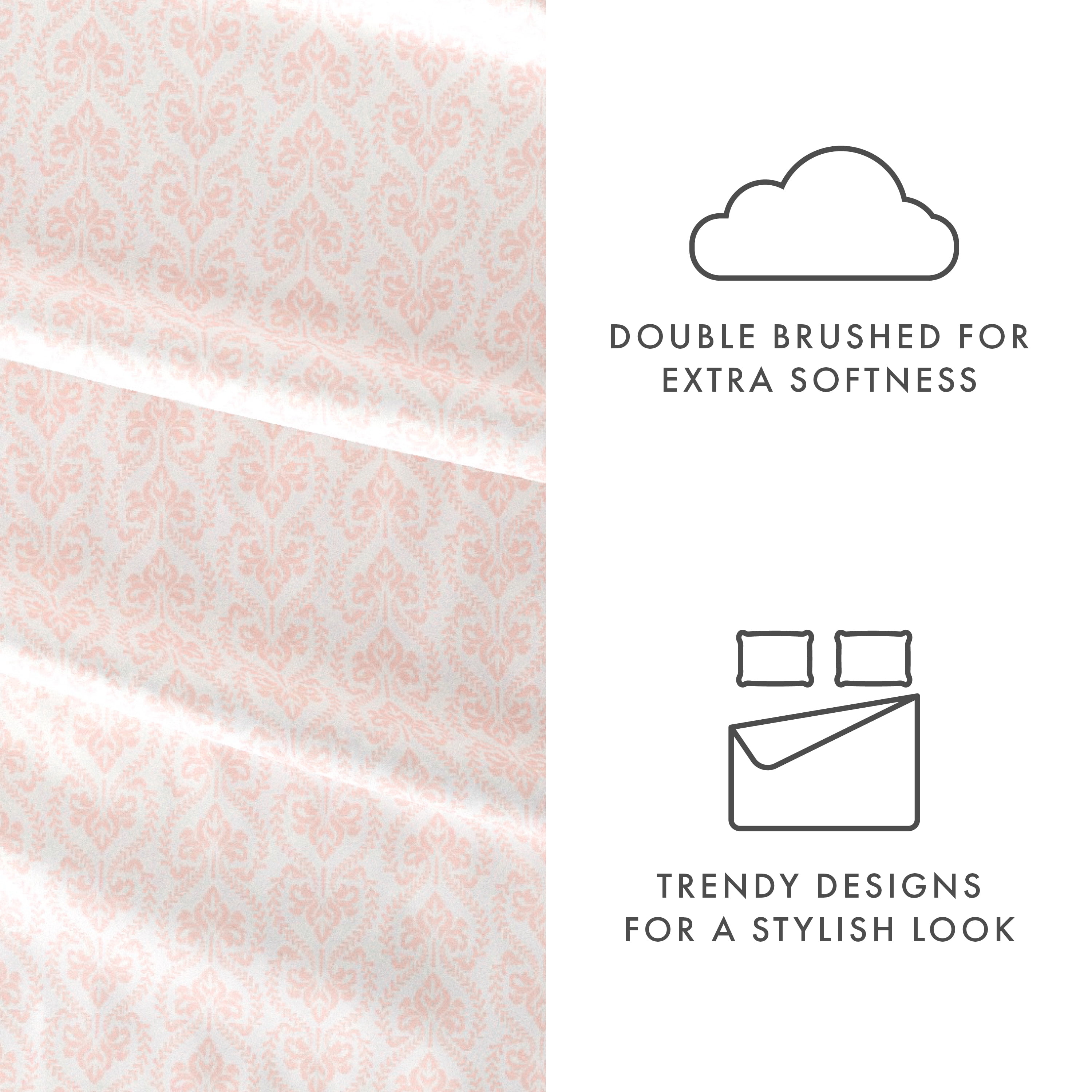 Noble Linens 4 Piece Pattern Microfiber Bed Sheets Set, Pink Classic in Pink, California King