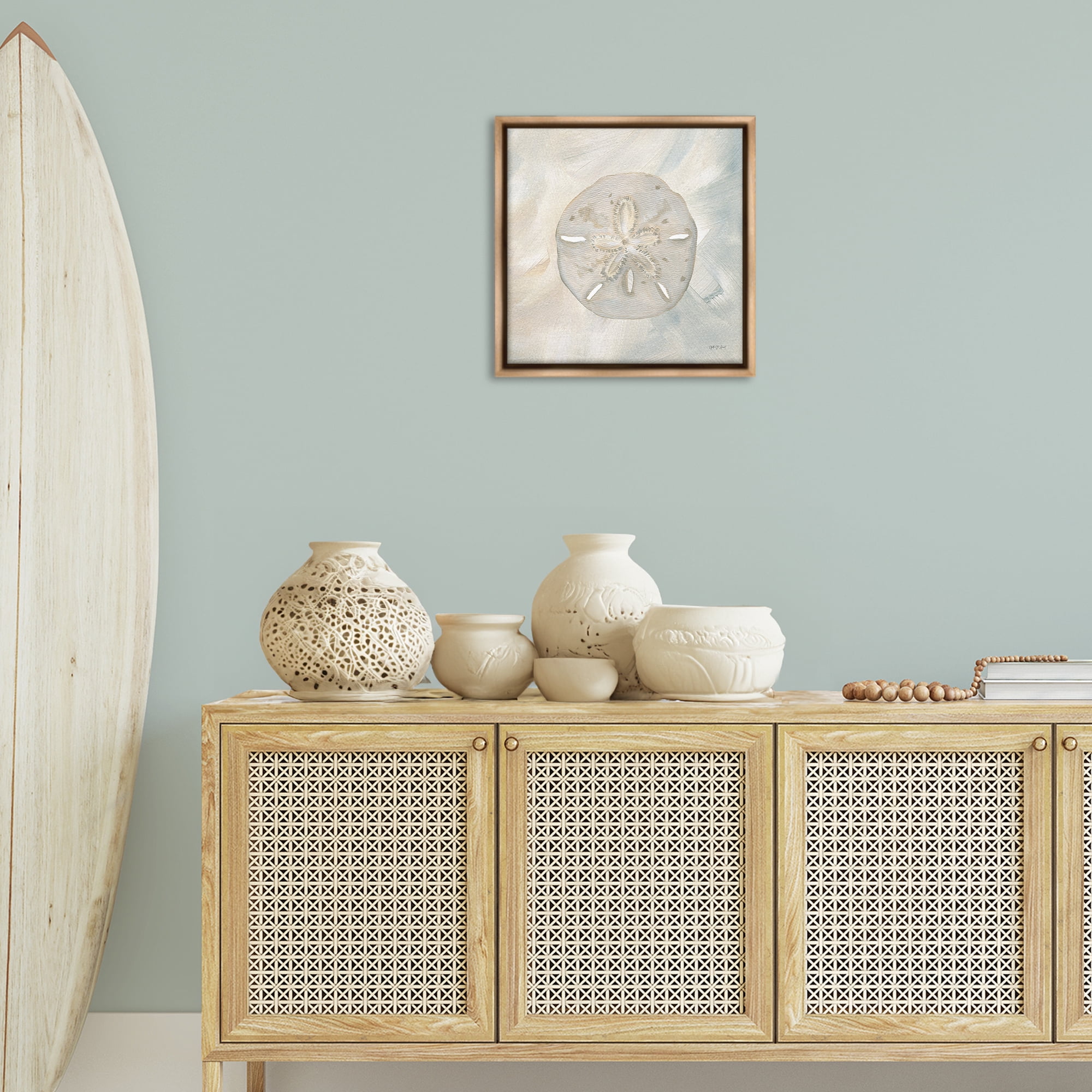 Stupell Industries Soft Sand Dollar Coastal Painting Brown Floater Framed Canvas Art Print Wall Art, 18 x 18
