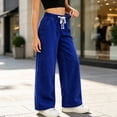 thumbnail image 2 of Falkdiz Girls Denim Pants Outdoor Wide Leg Trousers Solid Color Drawstring Relaxed fit Elastic Waist Drawstring Pockets for Girls Gift , Blue , Size: 12, 2 of 8