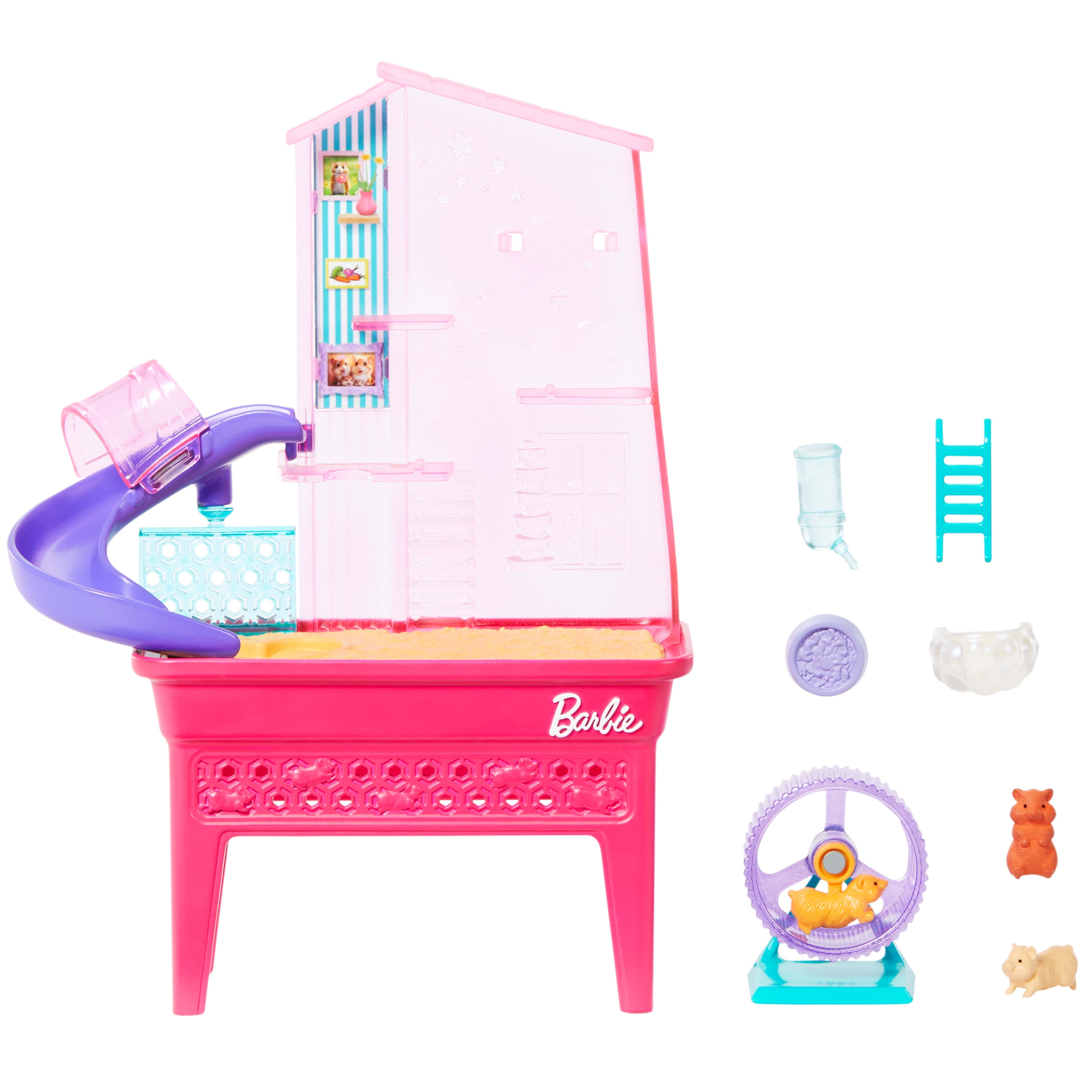 Barbie World Hamster Pet Playground Playset with 9 Pieces Including Wheel, Hamsters, & Food Accessor(图5)
