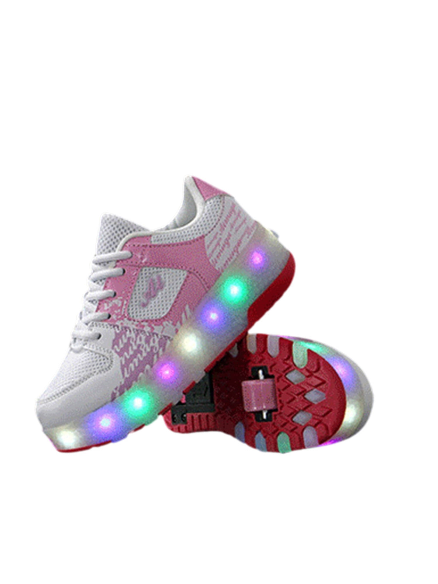 USB Charging Roller Skate Shoes Girls Boys LED Light Up Wheel Shoes Sport Sneaker Children Gift For Outdoor Games Size:28,Color:black 