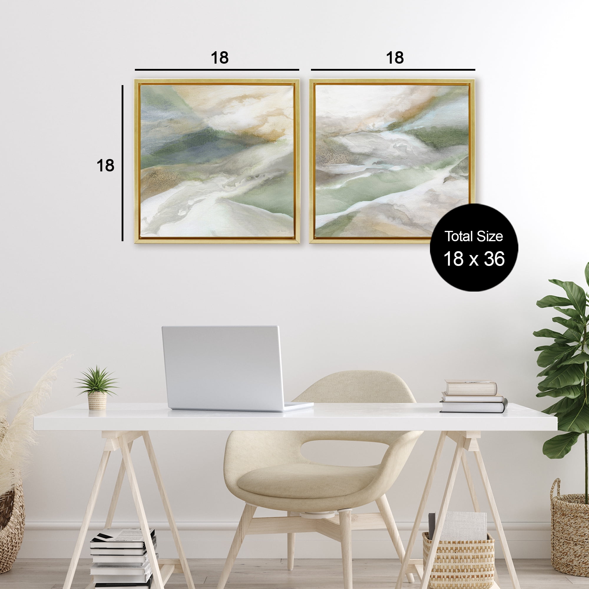 Stupell Industries Serene Misty Valley Abstraction 2 Piece Gold Framed Floater Canvas Set, design by Carol Robinson