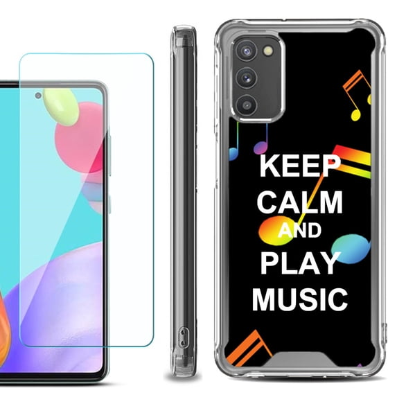 Shockproof Bumper Phone Case for Samsung Galaxy A03s, with Tempered Glass Screen Protector, by OneToughShield ® - Keep Calm Music