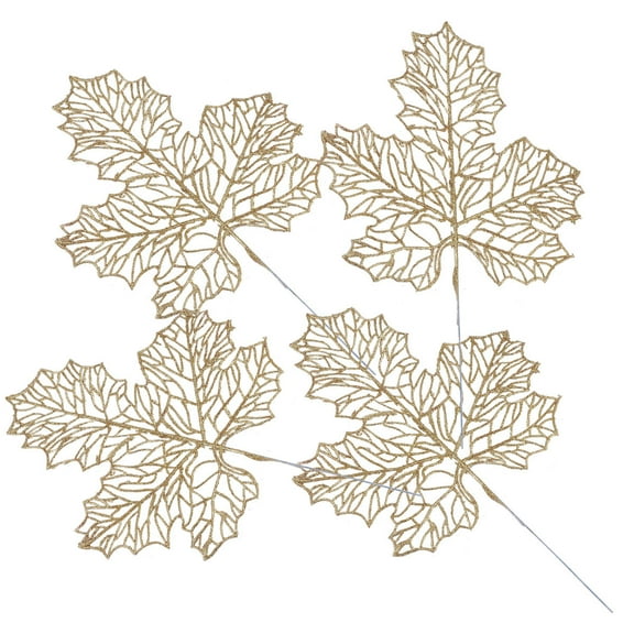 Milisten 4Pcs Golden Simulated Maple Leaves Decor for Holiday Functions with Lifelike Faux Leaves Stems