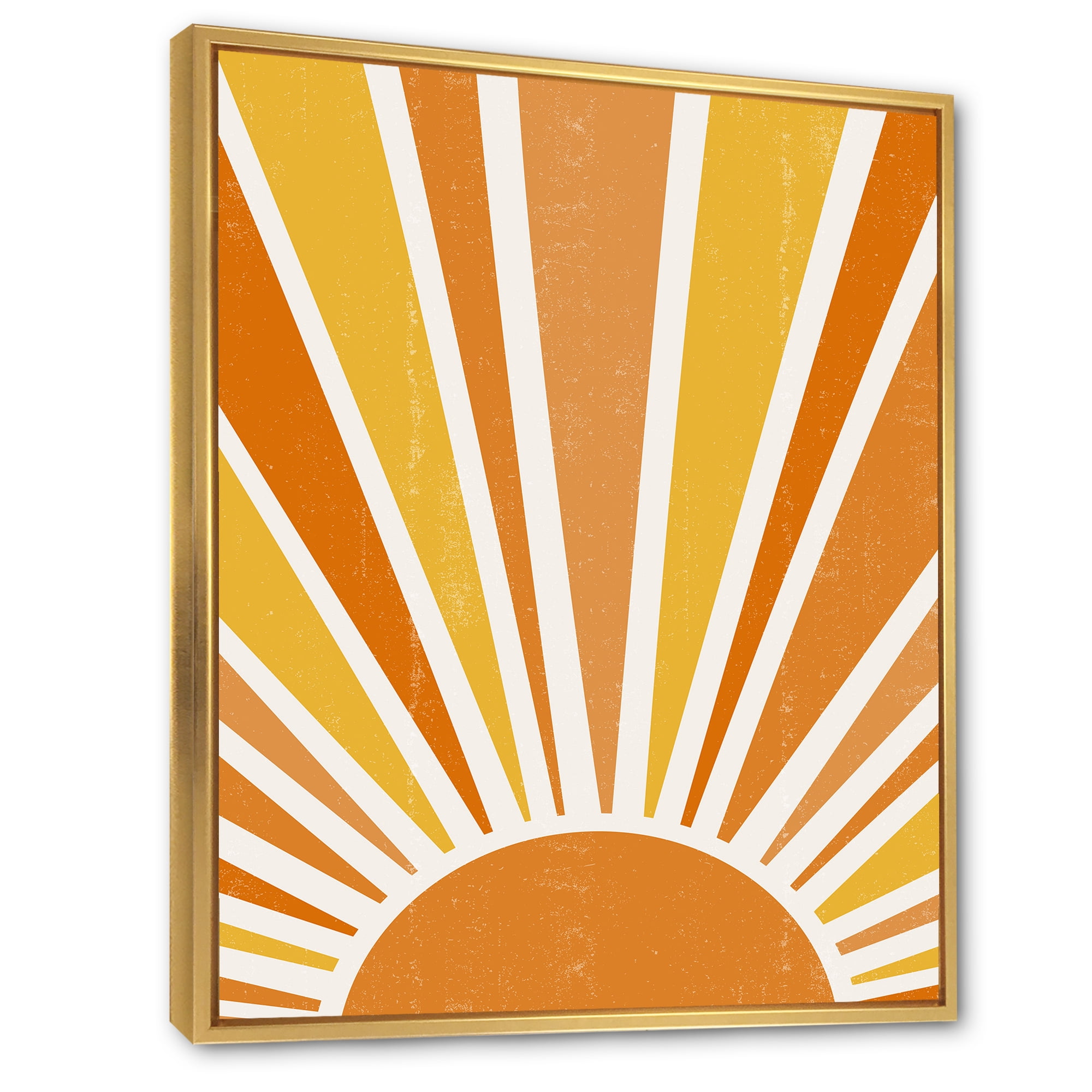Designart 'Minimal Bright Shining Orange Sun Rays II' Modern Framed Canvas Wall Art Print