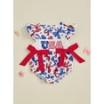 thumbnail image 2 of Okbabeha Newborn Baby Girls 4th of July Outfits Fourth of July Bubble Romper Fly Sleeve USA Flag Embroidery Bodysuits Summer Independence Day Clothes, 2 of 7