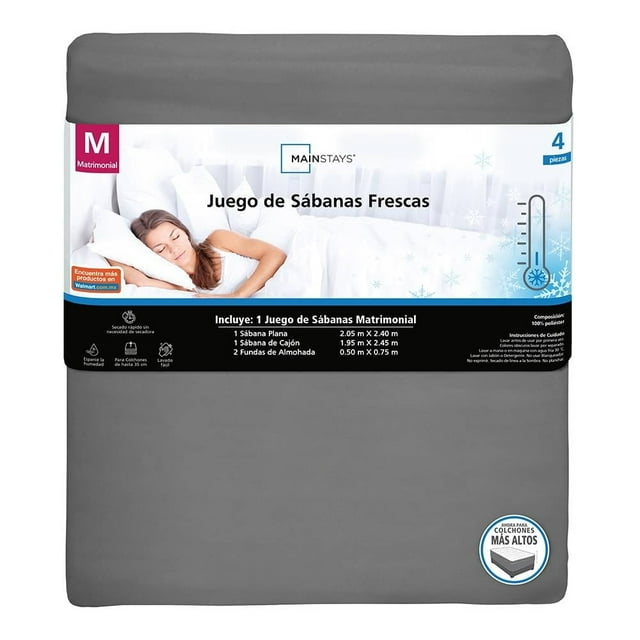 Juego De Sábanas Frescas Mainstays Matrimonial Cool Gris