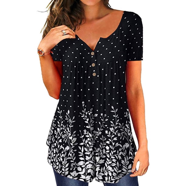 Camiseta de mujer Sonducket con cuello en V colorida plisada estampado Floral informal transpirable L