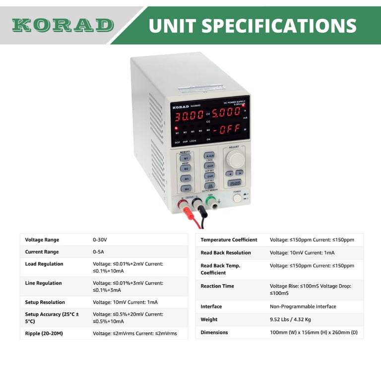 KORAD KA3005D - Precision Variable Adjustable 30V, 5A DC Linear