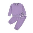 thumbnail image 1 of Toddler Baby Girl Boy Winter Clothes Solid Long Sleeve Pullover Sweatshirt Drawstring Pants 2Pcs Outfit Set, 1 of 7