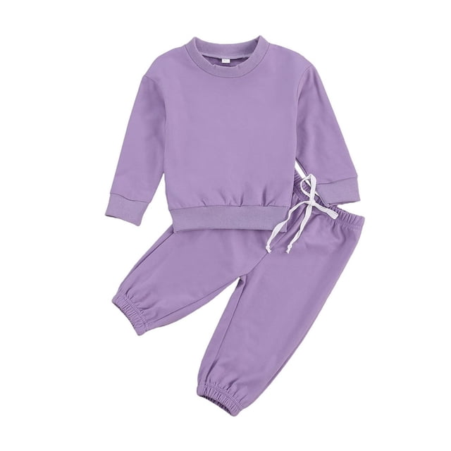 Toddler Baby Girl Boy Winter Clothes Solid Long Sleeve Pullover Sweatshirt Drawstring Pants 2Pcs Outfit Set