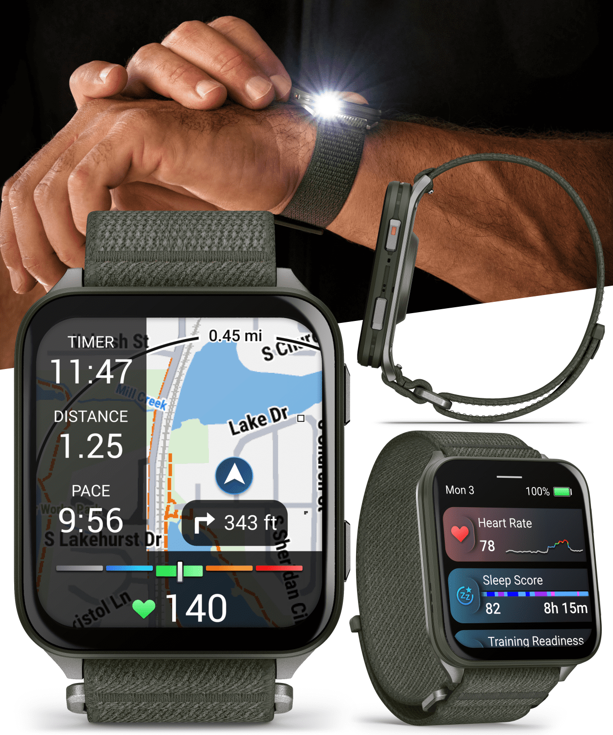 Garmin Venu X1 Thin and Lightweight GPS Smartwatch, AMOLED Display, Moss with Titanium Caseback and Moss ComfortFit Nylon Band with Wearable4U White EarBuds Bundle