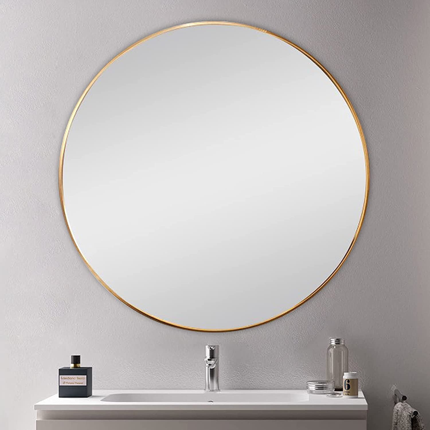 MONIPA 31 "X 31" Round Gold Mirror Modern Frosted Gold Bathroom Wall
