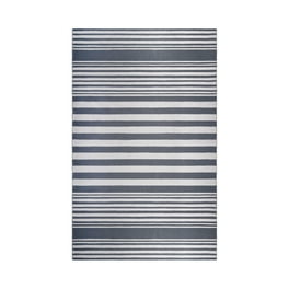 Breezsisan Black and White Striped Outdoor Rug, Cotton, 23x35.5