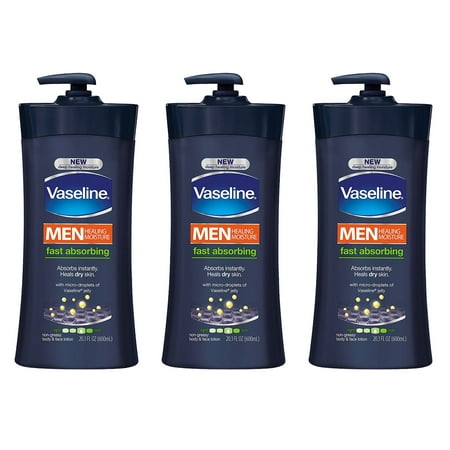 (3 Pack)Vaseline Men's Fast Absorbing Body And Face Lotion , 20.3